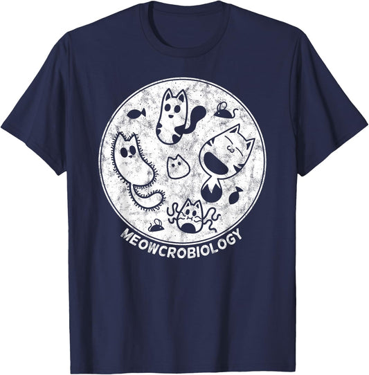 Cute Cat Distressed Bacteria Microbiology Science Lab Small T-Shirt - T-Shirt | Navy