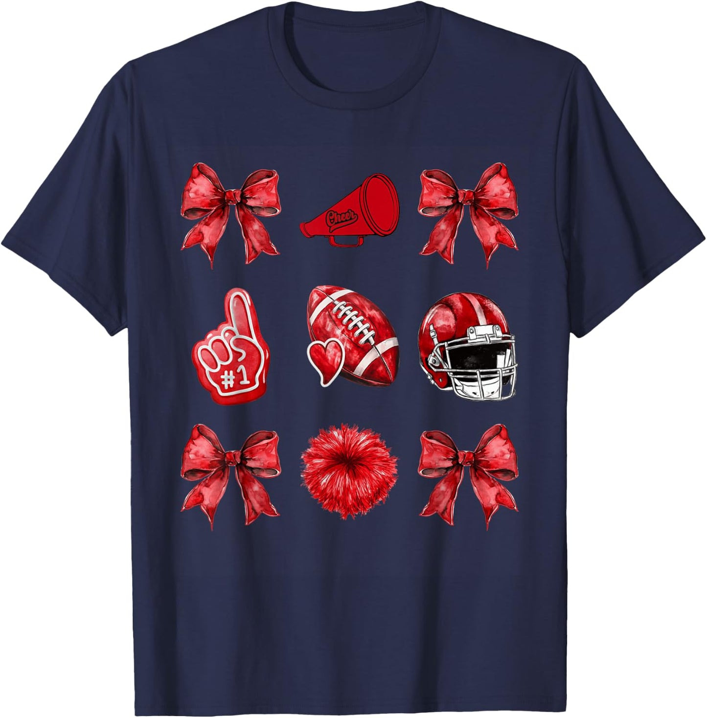 Cute Coquette Bow Game Day American Football Player Coaches T-Shirt - T-Shirt | Navy