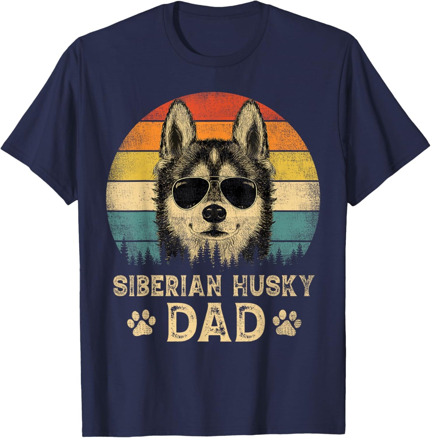 Vintage Siberian Husky Dad Dog Lovers Father's Day T-Shirt - T-Shirt | Navy