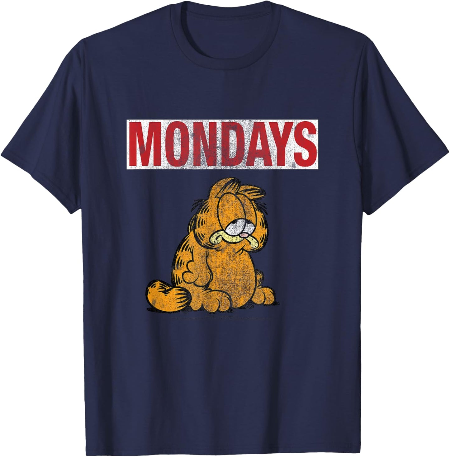 Garfield Hates Mondays Distressed Cat Cartoon T-Shirt - T-Shirt | Navy