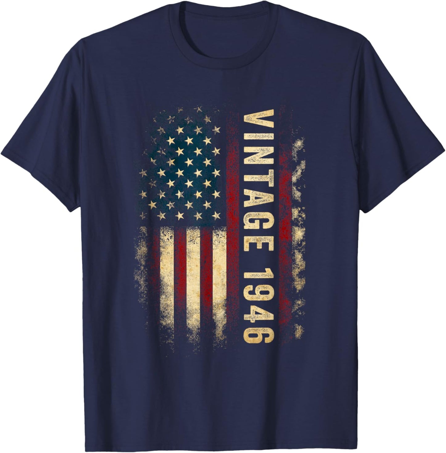 Vintage Made In 1946 American Flag 80th Birthday Gifts Men T-Shirt - T-Shirt | Navy