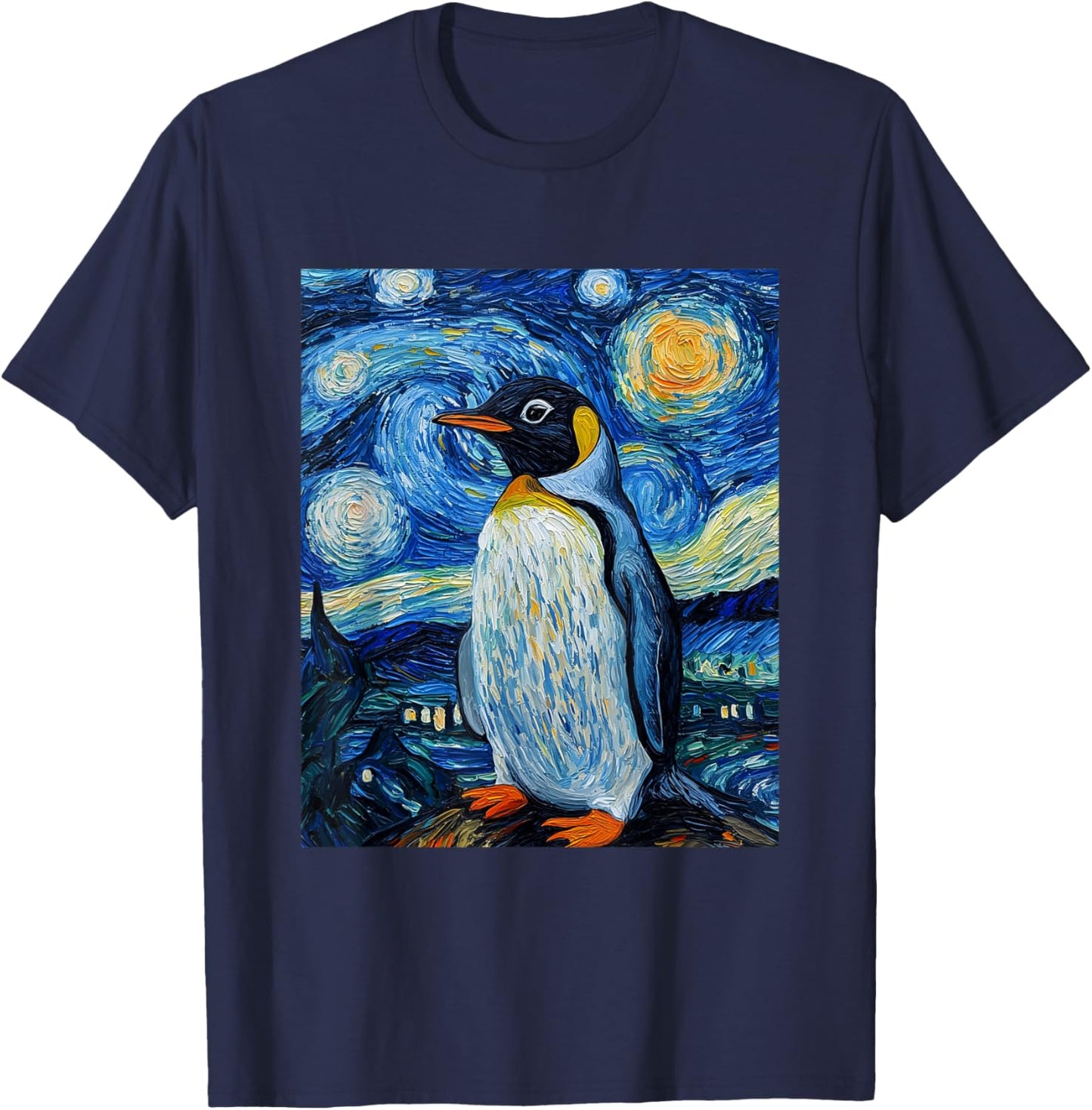Penguin Bird - Van Gogh Style - Starry Night T-Shirt - T-Shirt | Navy