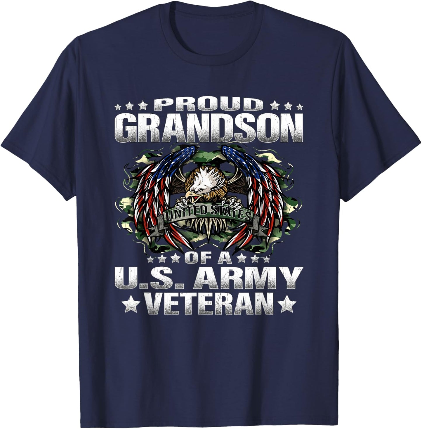 Proud Grandson Of A US Army Veteran Military Vet's Family T-Shirt - T-Shirt | Navy