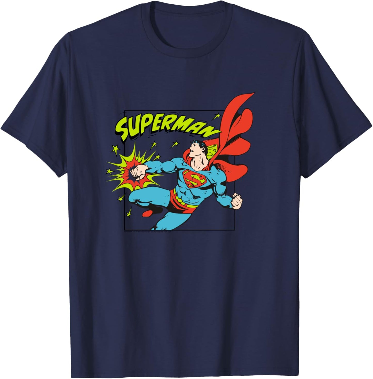 Amazon Essentials DC Comics Superman Action Punch Comic Square T-Shirt - T-Shirt | Navy