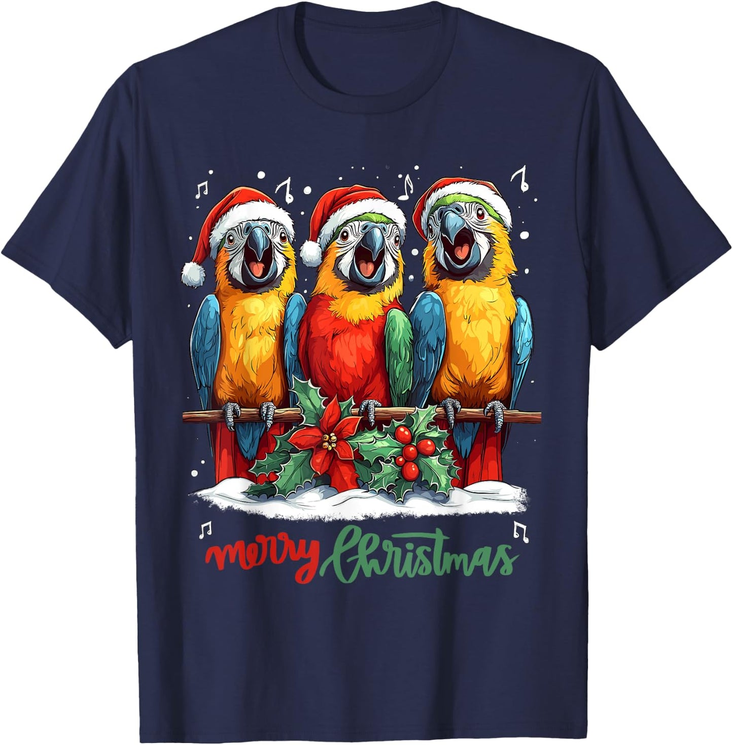 Funny Parrot with Santa Hat on Christmas, Cool Xmas macaw T-Shirt - T-Shirt | Navy