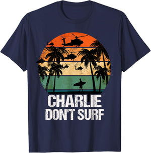 Charlie Dont Surf Helicopter Beach Vietnam Surfer T-Shirt - T-Shirt | Navy
