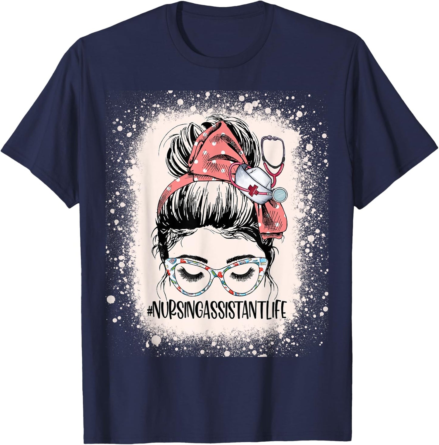 Messy Bun Nursing Assistant Life Women Funny CNA RN Nurse T-Shirt - T-Shirt | Navy