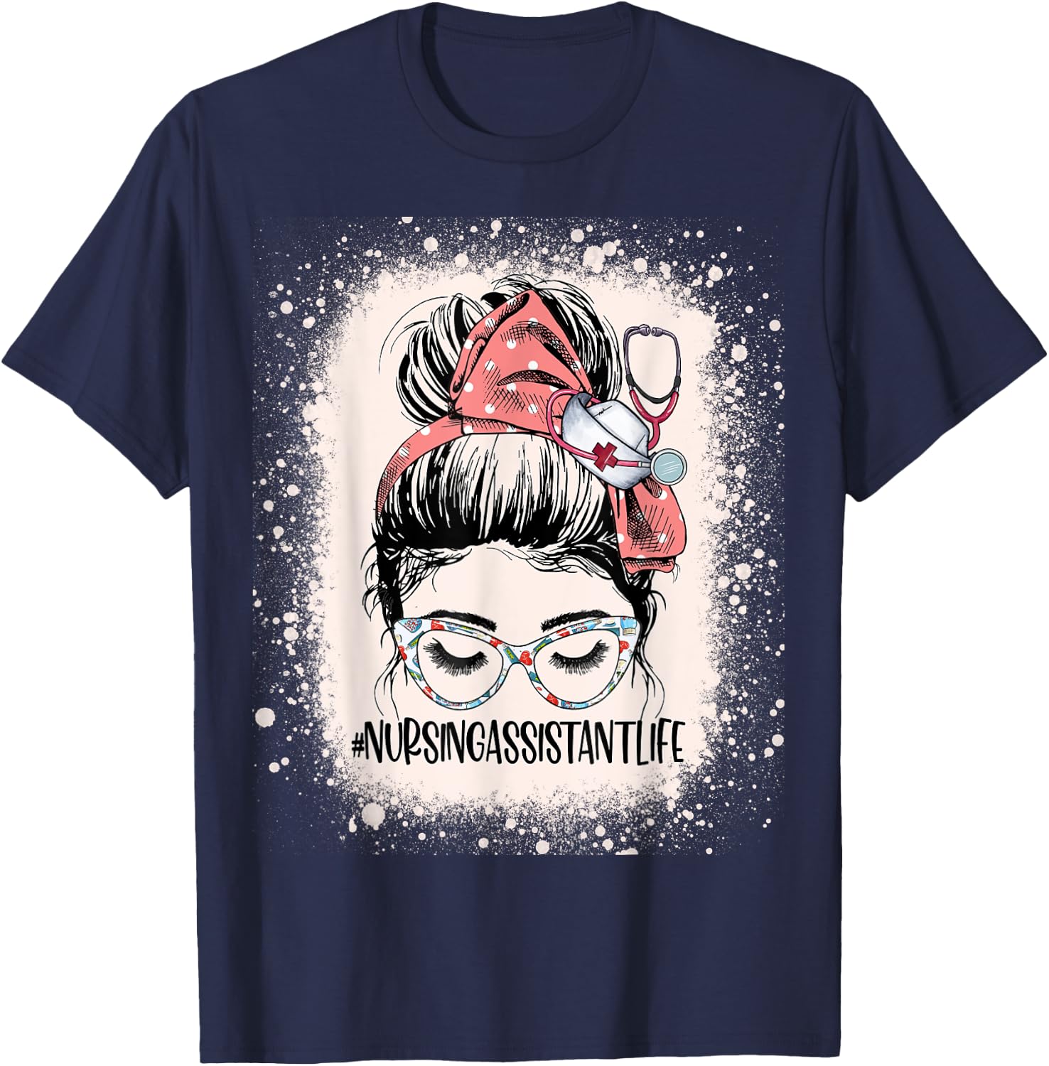 Messy Bun Nursing Assistant Life Women Funny CNA RN Nurse T-Shirt - T-Shirt | Navy
