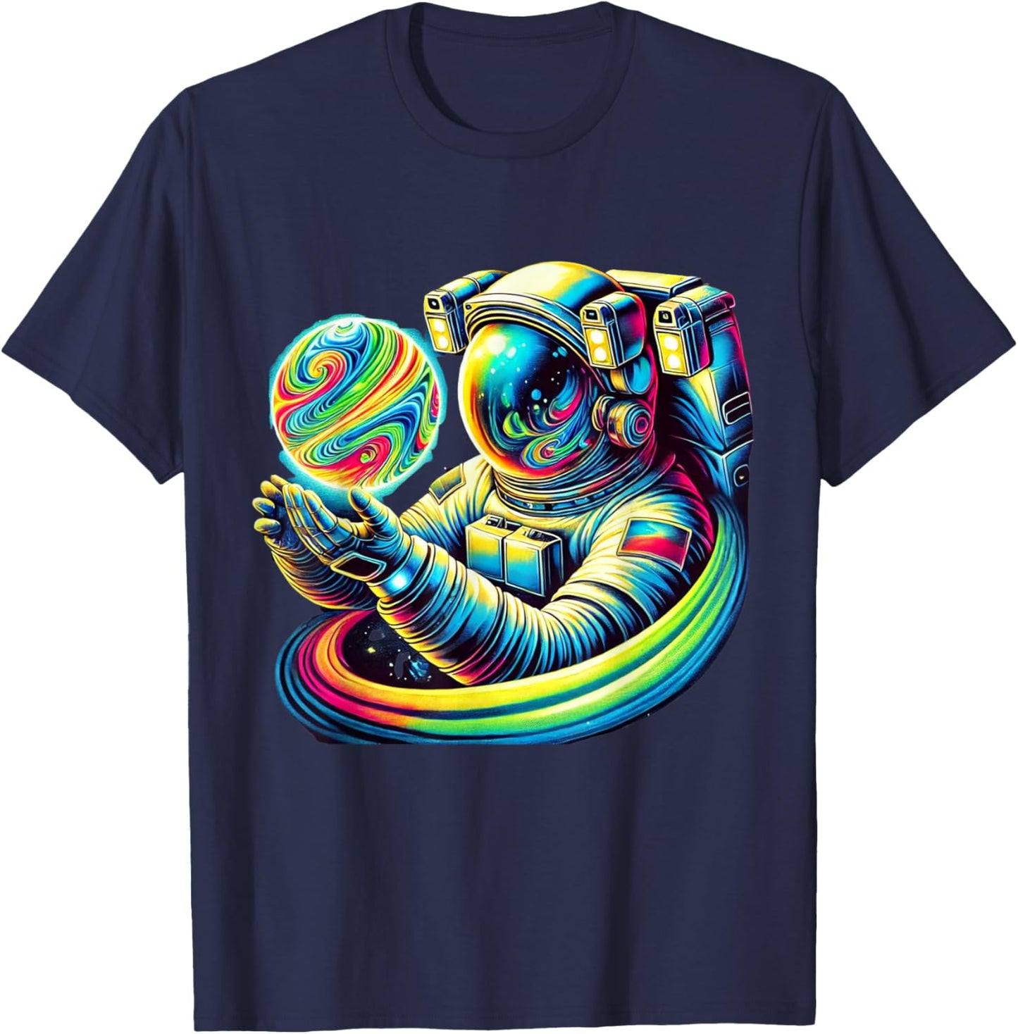 Astronaut Holding Planet Astronomy Cosmology Space Science T-Shirt - T-Shirt | Navy