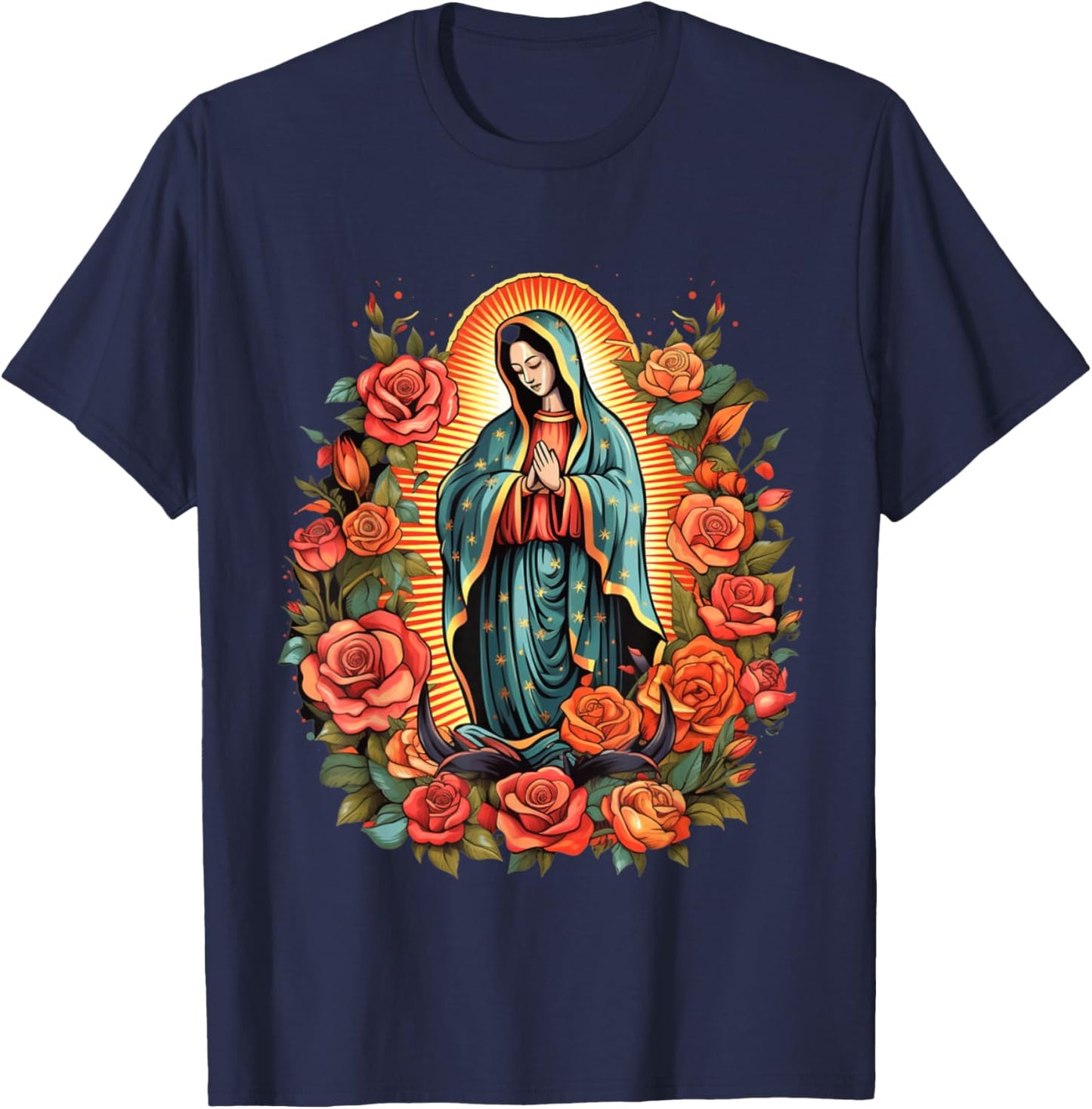 Virgen De Guadalupe Sant Mary For Christians, Catholics T-Shirt - T-Shirt | Navy