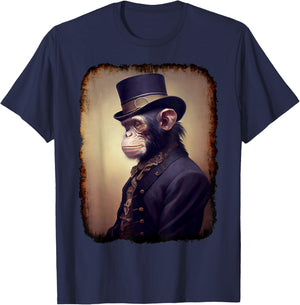 Victorian Style Portrait Of A Chimpanzee, Steampunk, Monkey T-Shirt - T-Shirt | Navy