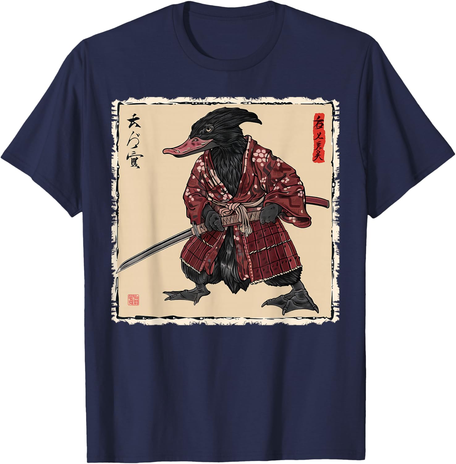 Platypus Animal Japanese Art Samurai Ukiyo-e T-Shirt - T-Shirt | Navy