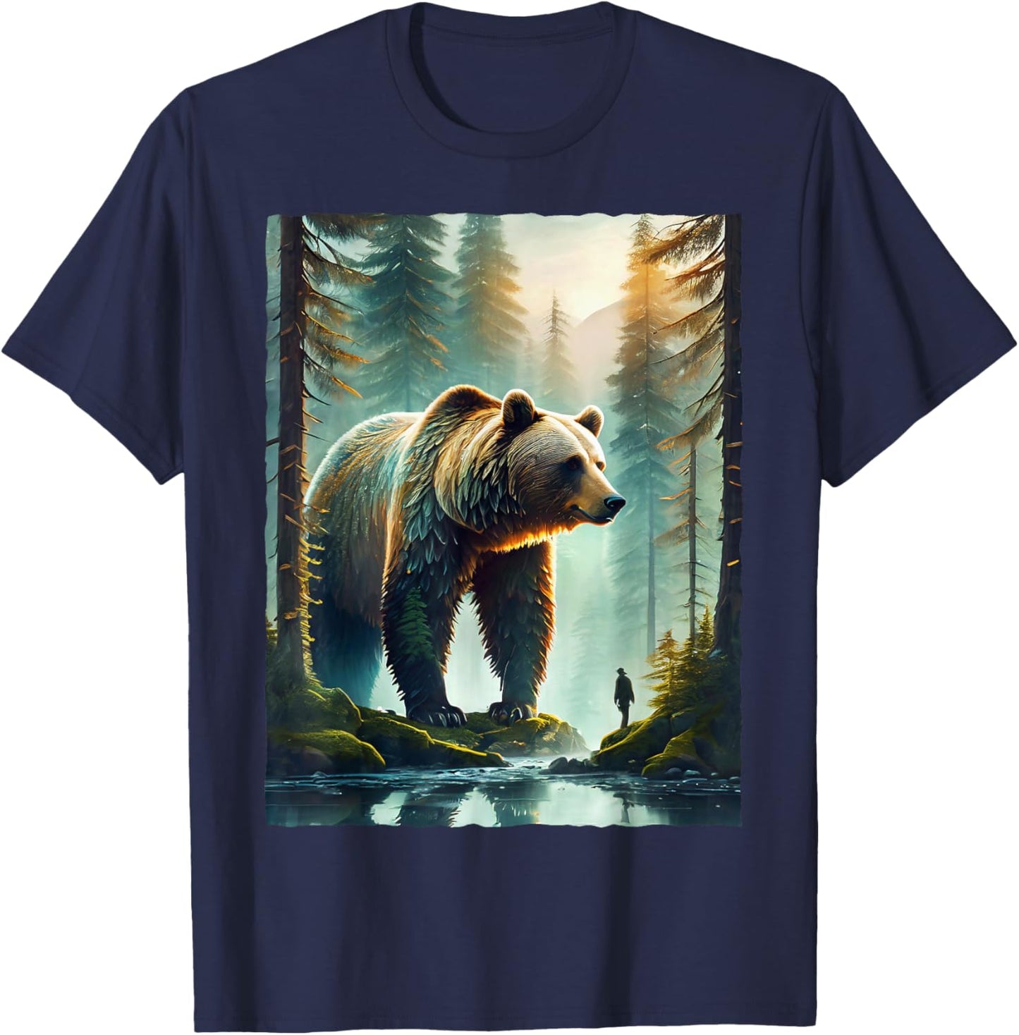 Bear and Forest Nature T-Shirt - T-Shirt | Navy