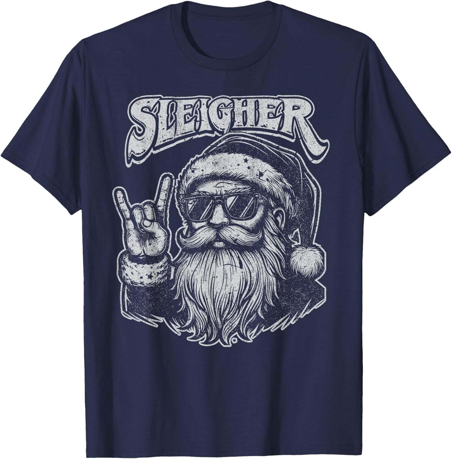 Christmas Sleigher Santa Rock Xmas Rocker Men Women Kids Boy T-Shirt - T-Shirt | Navy