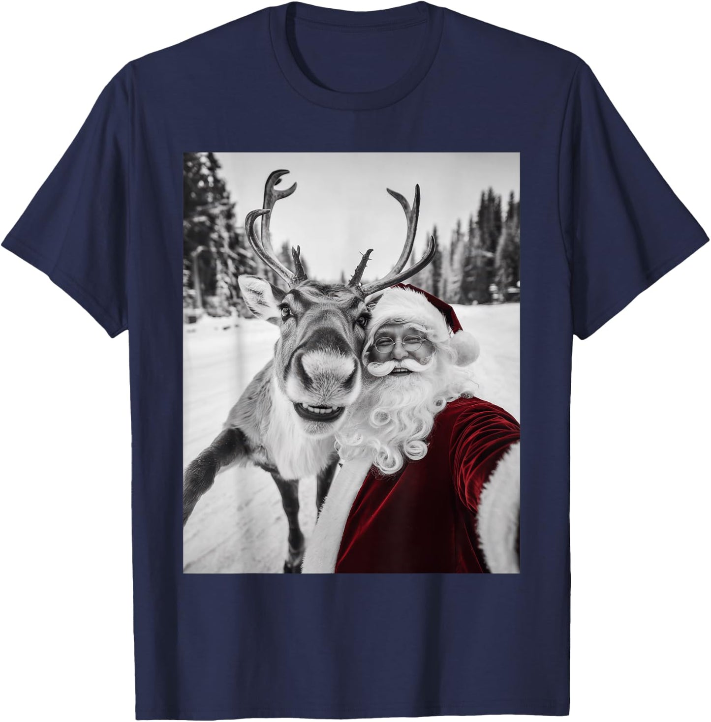 Reindeer Selfie Christmas Party Selfie Funny Reindeer Xmas T-Shirt - T-Shirt | Navy