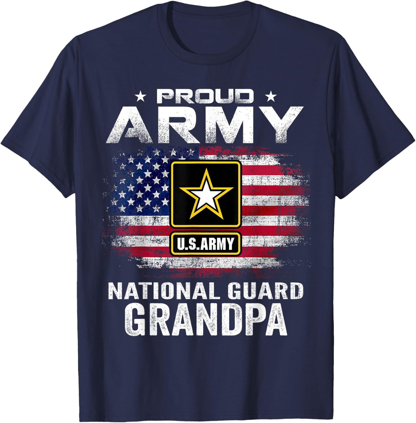 Proud Army National Guard Grandpa with American Flag Gift T-Shirt - T-Shirt | Navy