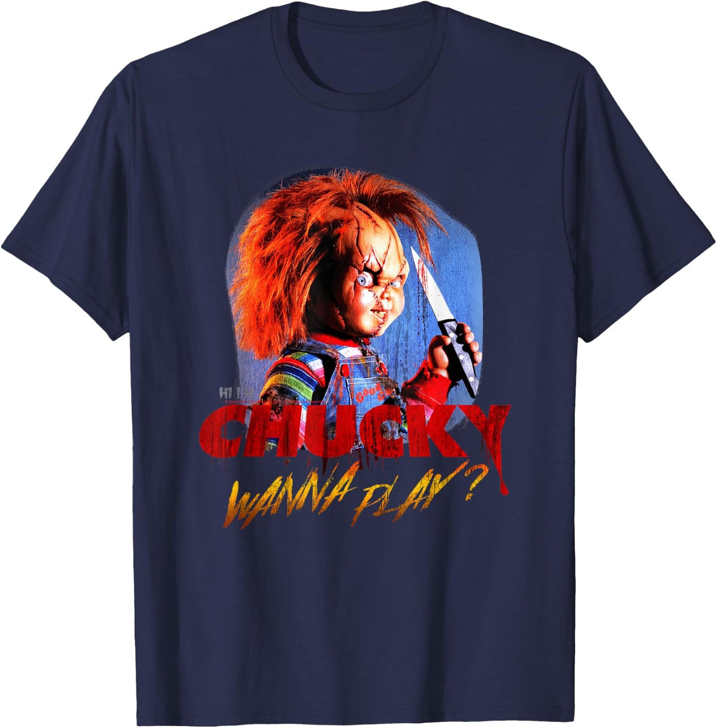 Child's Play Chucky Wanna Play Creepy Portrait Small T-Shirt - T-Shirt | Navy