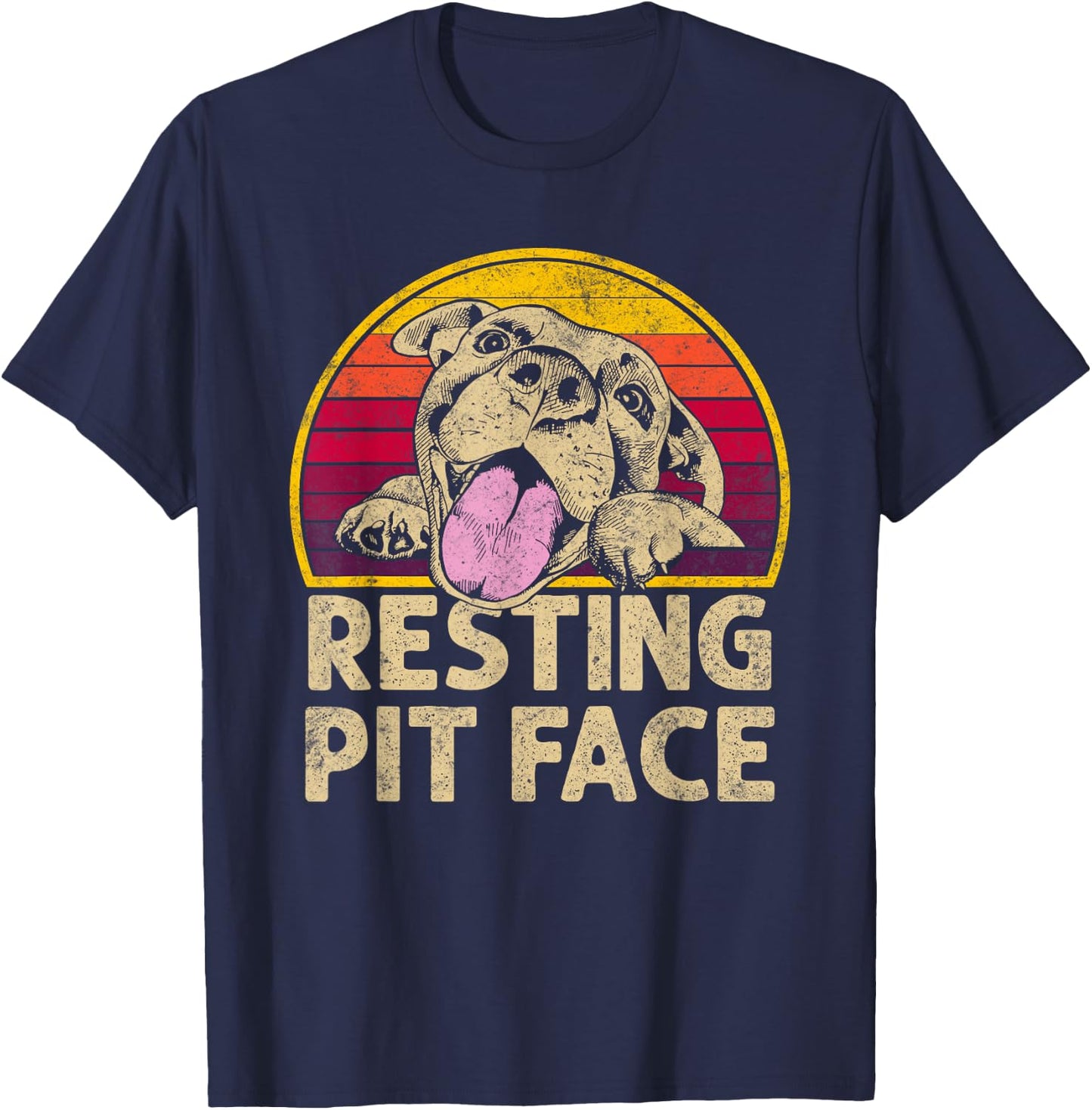 Dog Pitbull Resting Pit Face Funny Gift Pitbull Lovers Men Women T-Shirt - T-Shirt | Navy