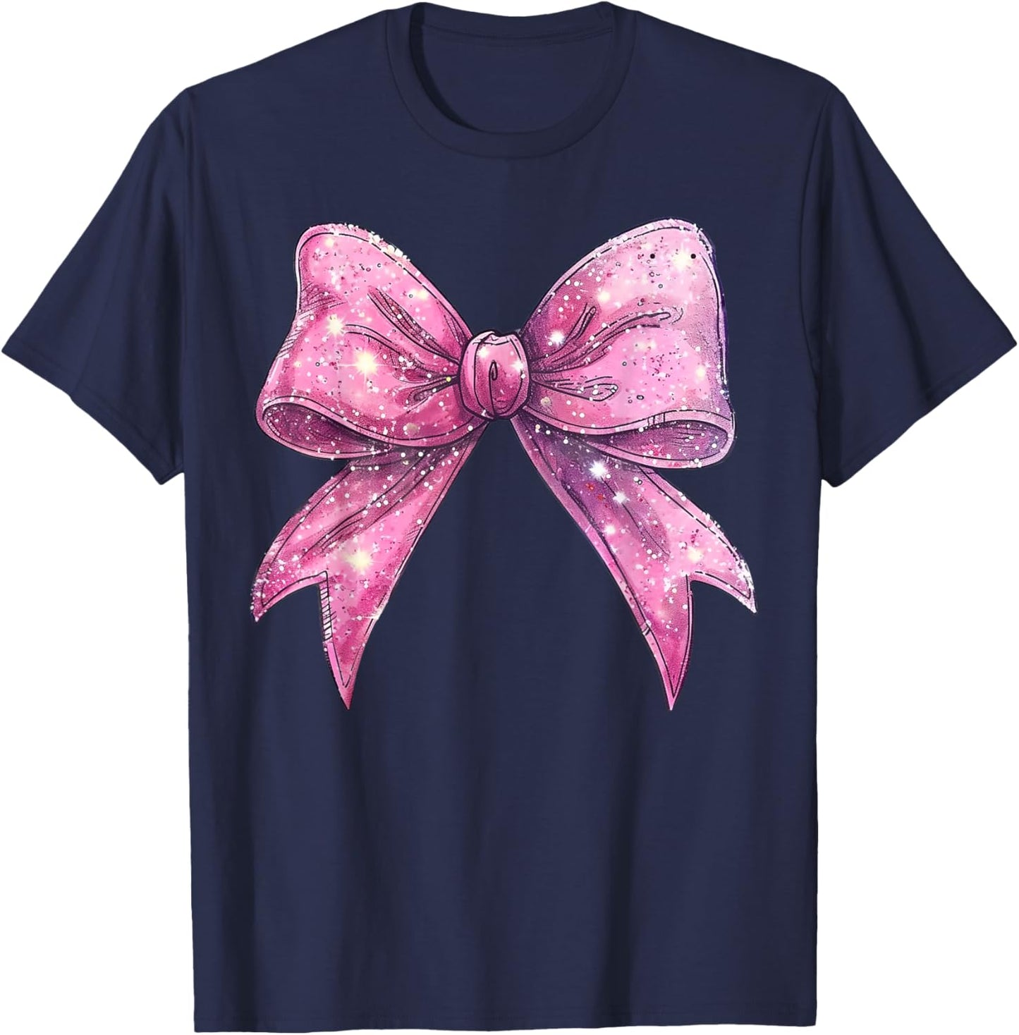Cute Pink Bow Coquette Aesthetic Bow Print Bow T-Shirt - T-Shirt | Navy
