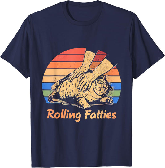 Cat Rolling Fatties Funny Women Kids T-Shirt - T-Shirt | Navy