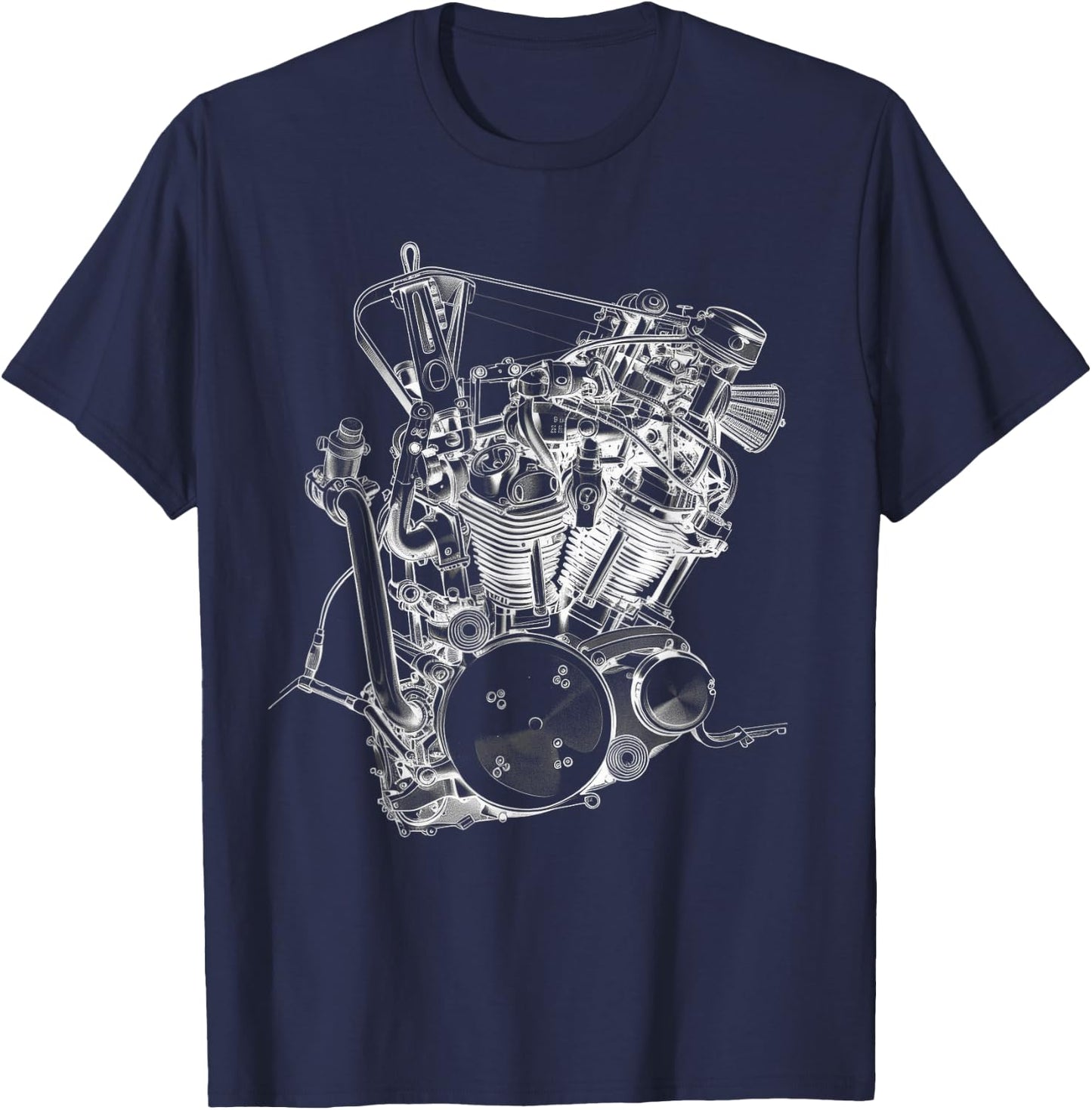 Vintage Motorcycle Engine Blueprint Diagram – Men's Graphic T-Shirt - T-Shirt | Navy