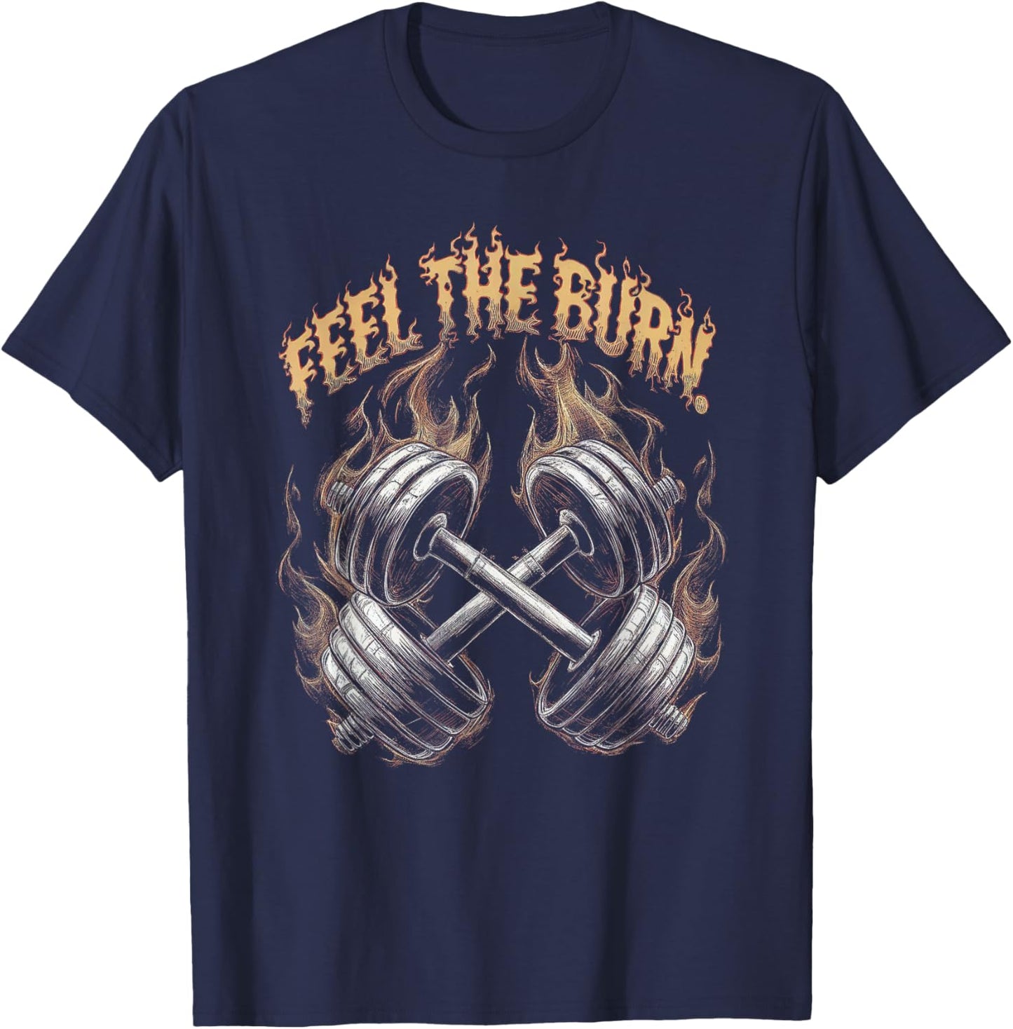 Feel the Burn - Gym Art Dumbbells Design T-Shirt - T-Shirt | Navy