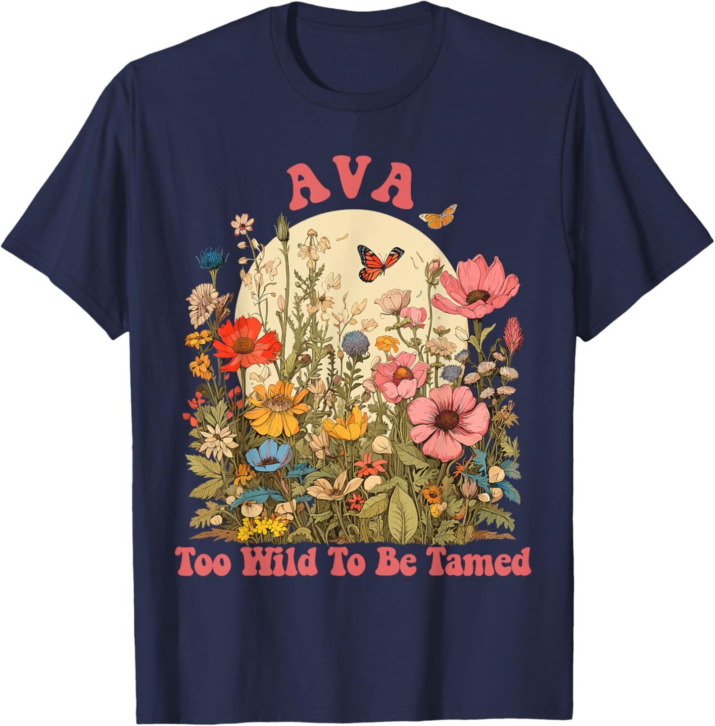 AVA Name Cute Retro Girls Wildflower AVA Name T-Shirt - T-Shirt | Navy