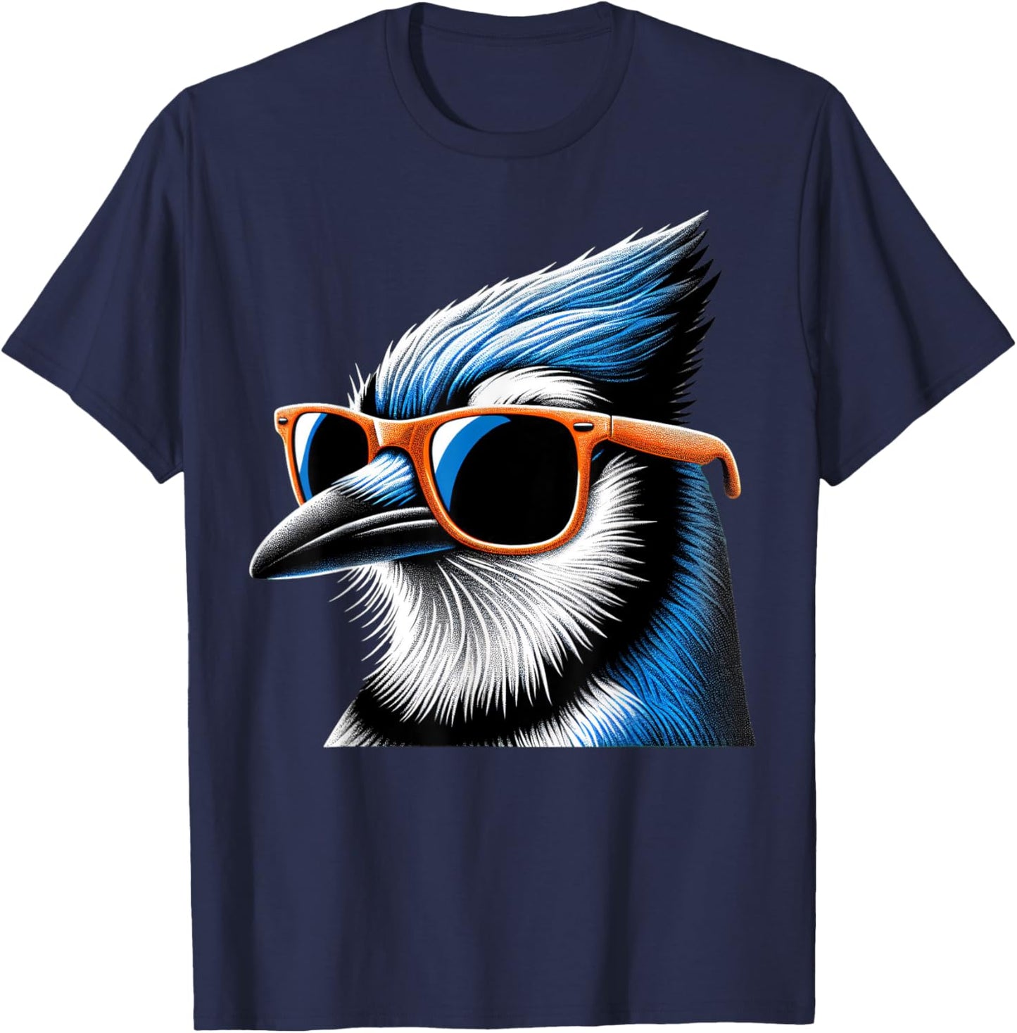 Cool Blue Jay Bird Wearing Sunglasses Graphic Art T-Shirt - T-Shirt | Navy