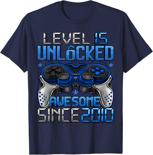Level 15 Unlocked 15 Year Old Gifts Boys 15th Birthday Boy T-Shirt - T-Shirt | Navy
