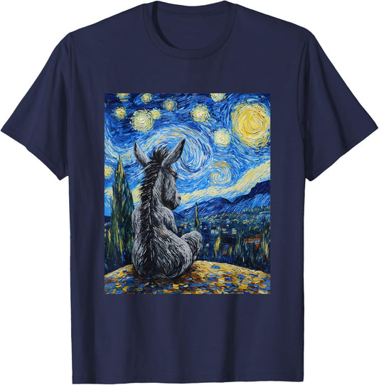 Donkey Van Gogh Style Starry Night Funny Graphic T-Shirt - T-Shirt | Navy