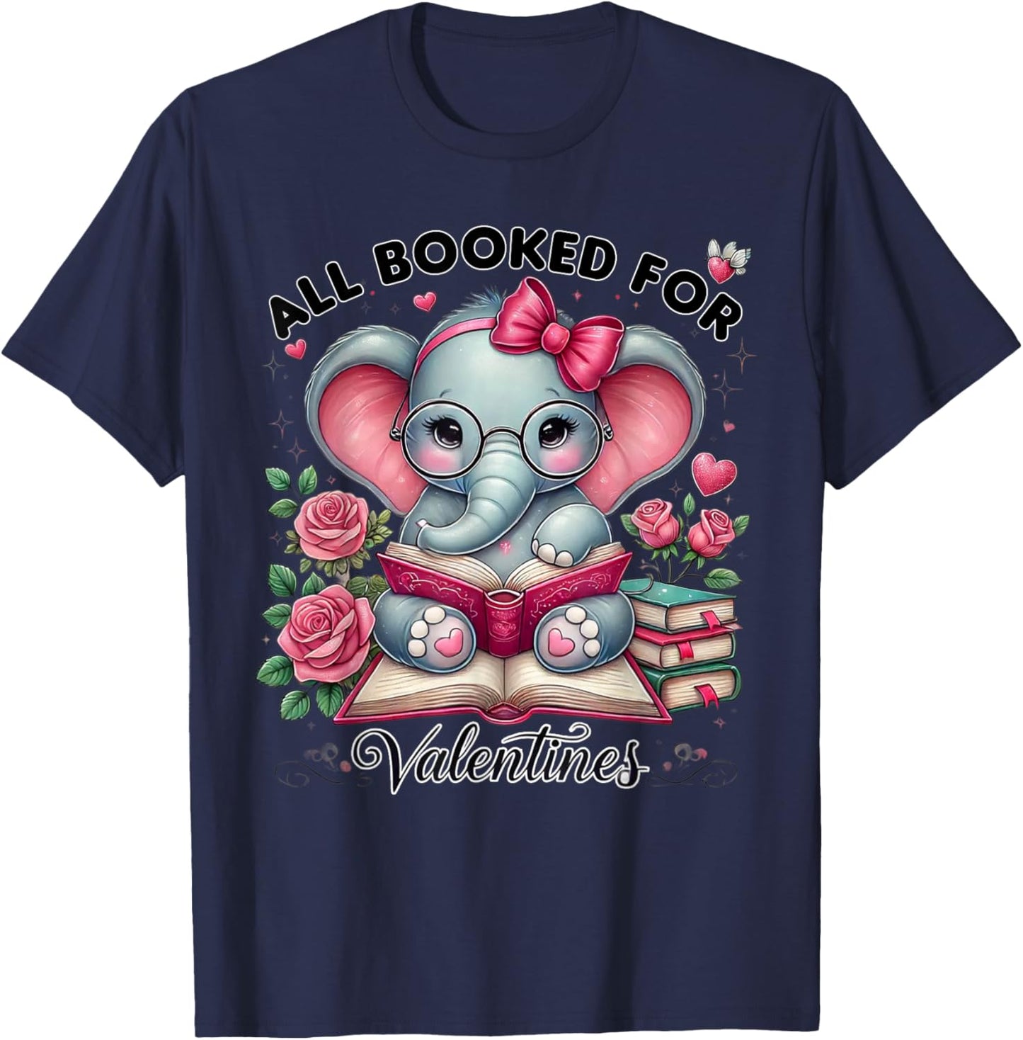 All Booked for Valentines Elephant with Glasses T-Shirt - T-Shirt | Navy