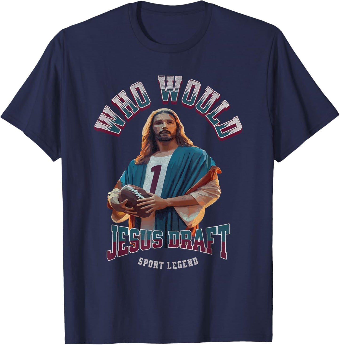 Who Would Jesus Draft Fantasy Football Christian Draft Party T-Shirt - T-Shirt | Navy