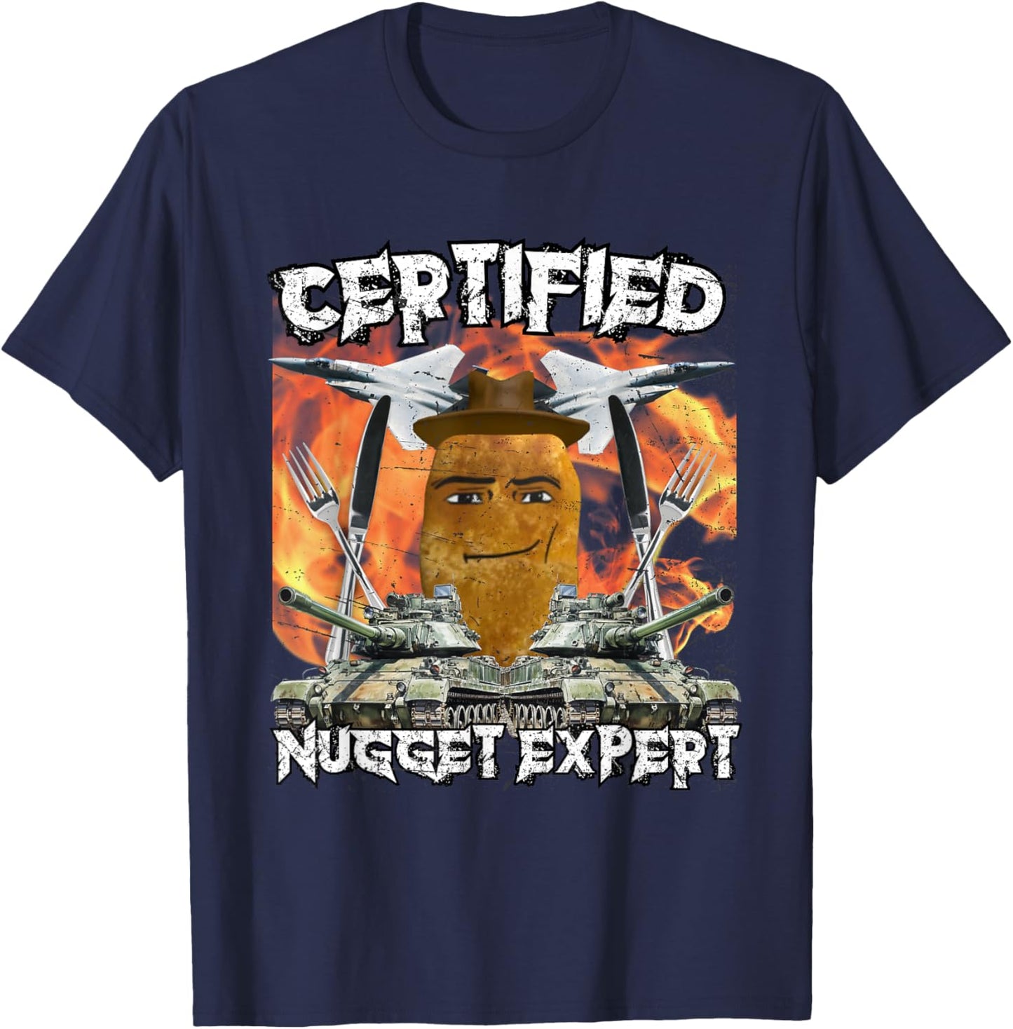 Cowboy-Meme mit Chicken Nugget Man Face T-Shirt - T-Shirt | Navy