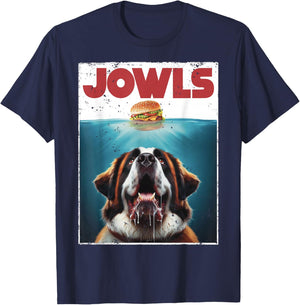Funny St. Bernard, Jowls Burger, Saint Giant Dog Mom, Dad T-Shirt - T-Shirt | Navy