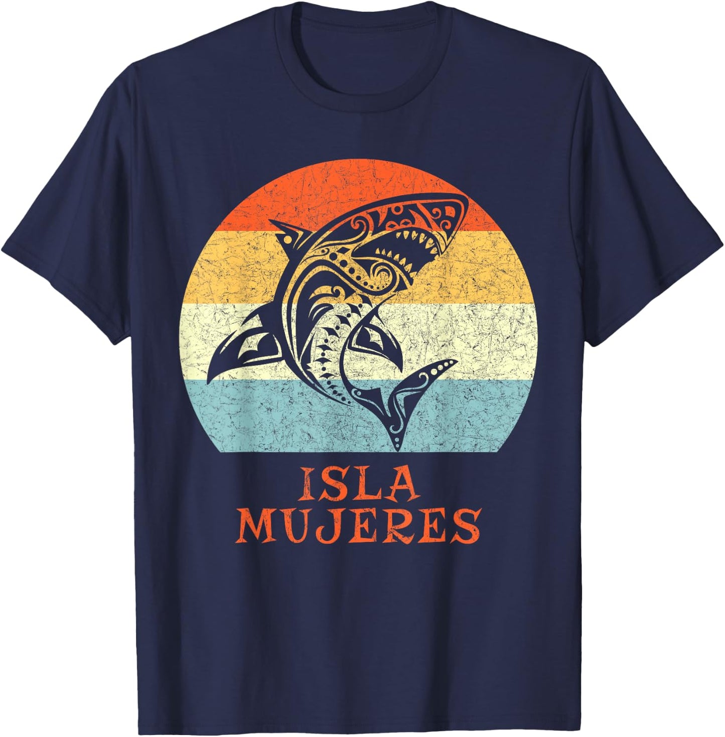Isla Mujeres Caribbean Shark Vintage Retro Vacation T-Shirt - T-Shirt | Navy