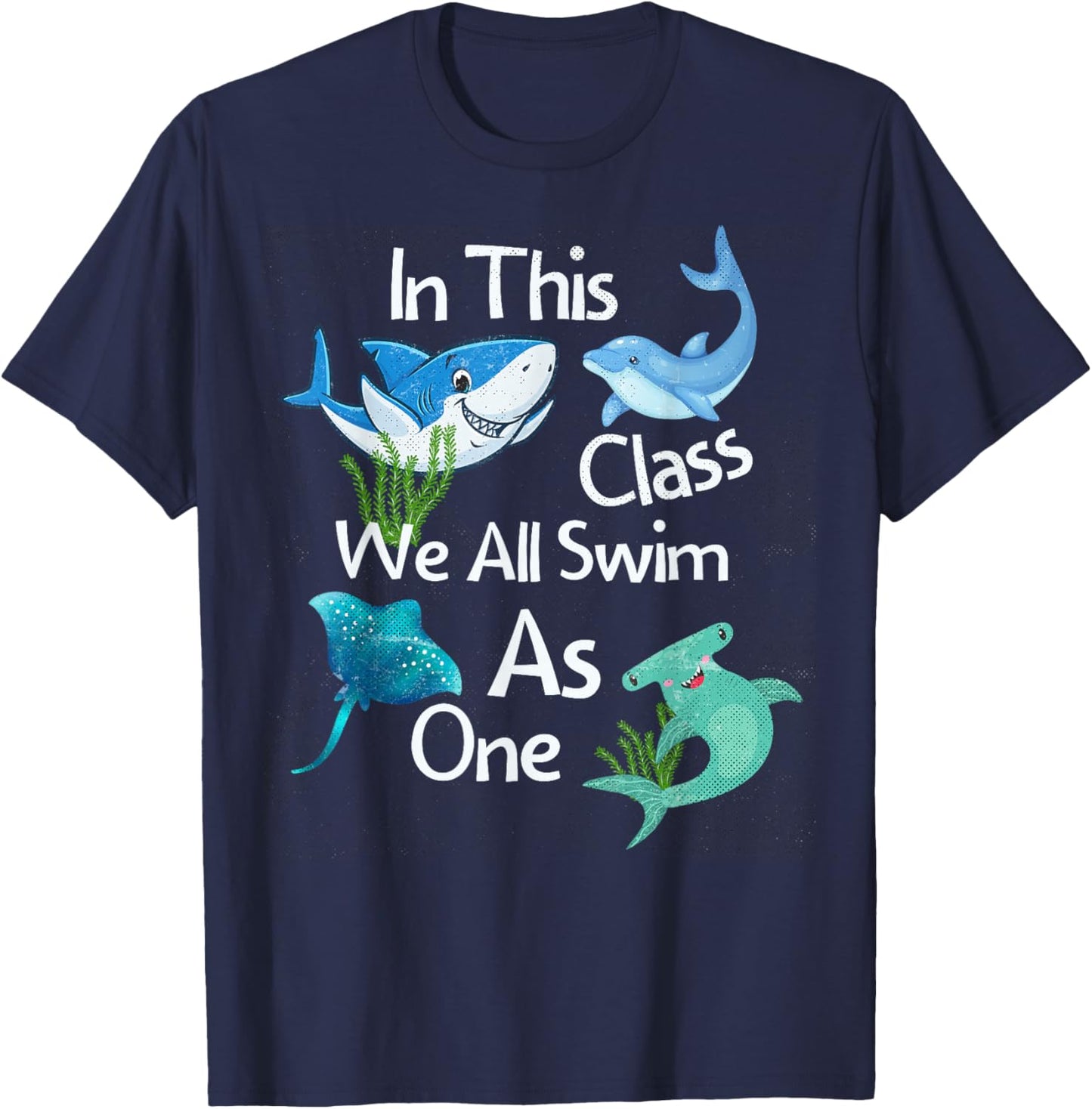 Back To School Shark Ocean Life Inclusive Elementary Teacher T-Shirt - T-Shirt | Navy