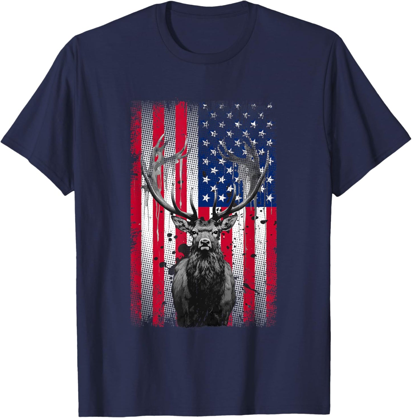 American Flag Outdoor Antlers Elk Deer Kids Men T-Shirt - T-Shirt | Navy