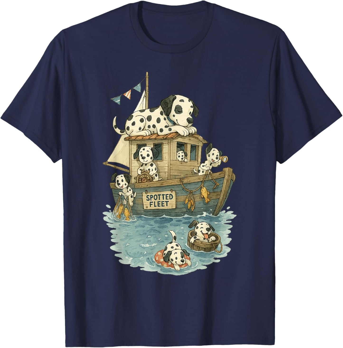 Funny Dalmatian Dog Nautical Boat Design Women Kids T-Shirt - T-Shirt | Navy