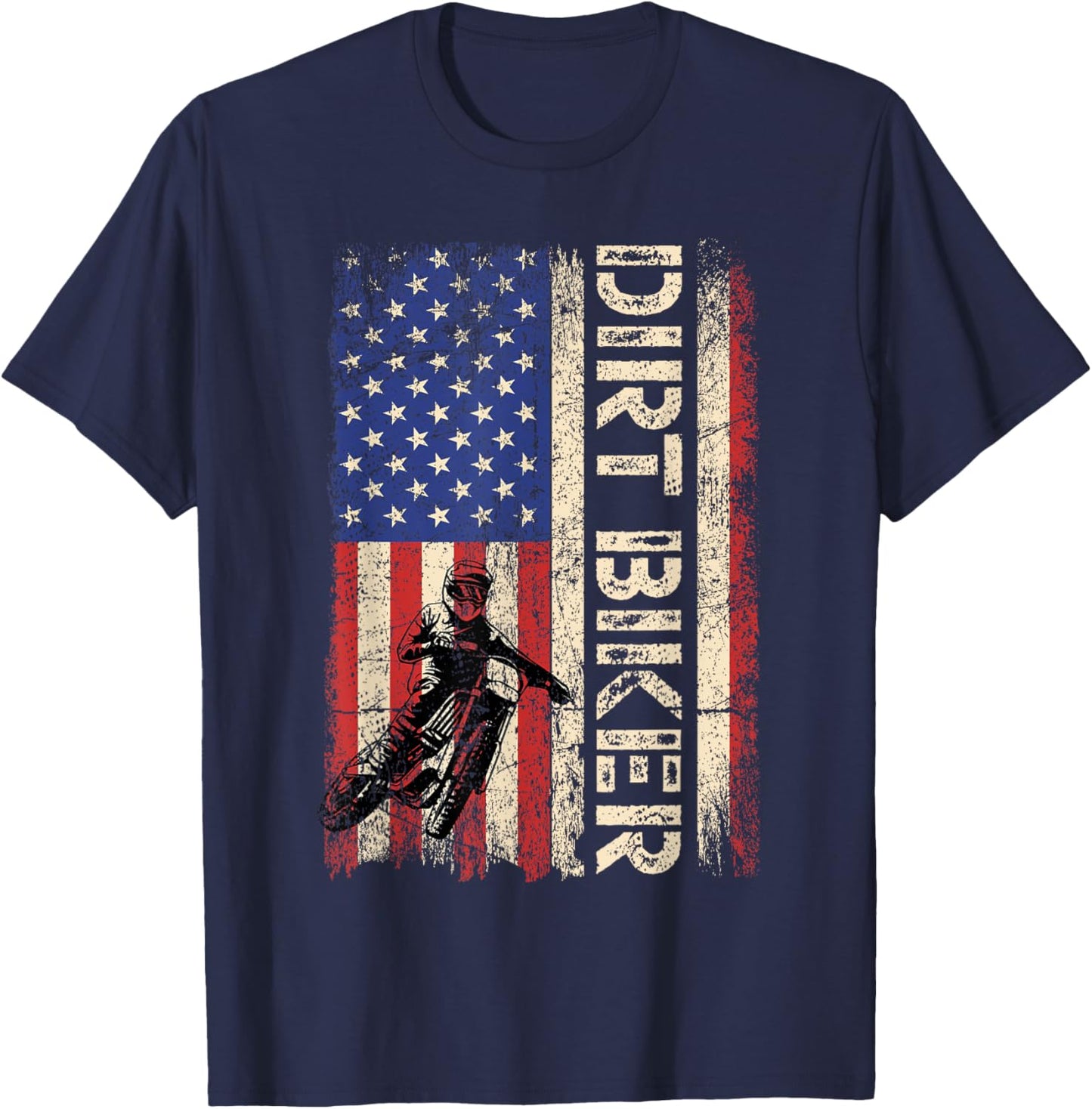 Dirt Bike American USA Flag Motocross Biker 4th of July Men T-Shirt - T-Shirt | Navy