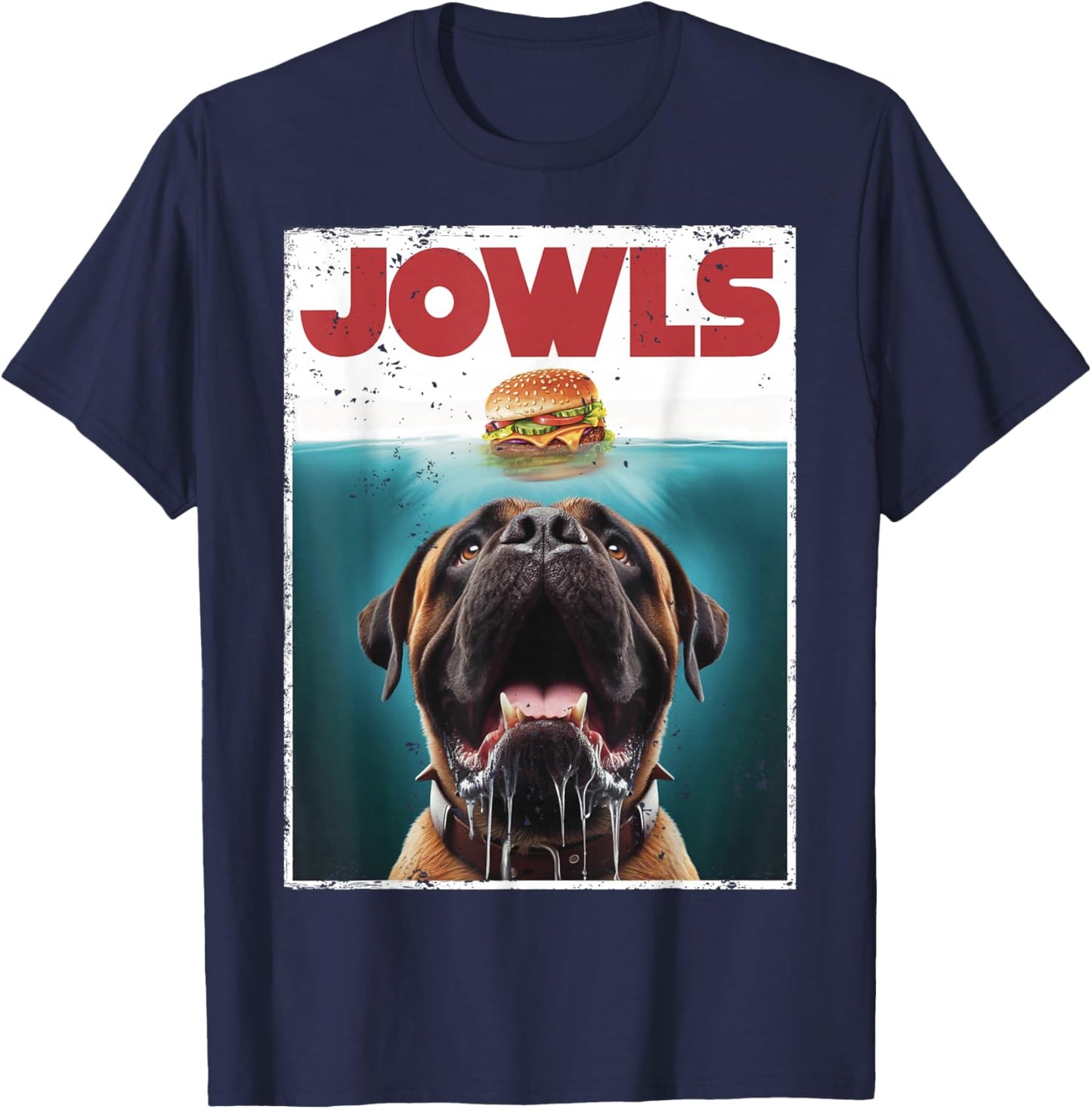 Cute English Mastiff Jowls Burger, Bullmastiff, Dog Mom, Dad T-Shirt - T-Shirt | Navy