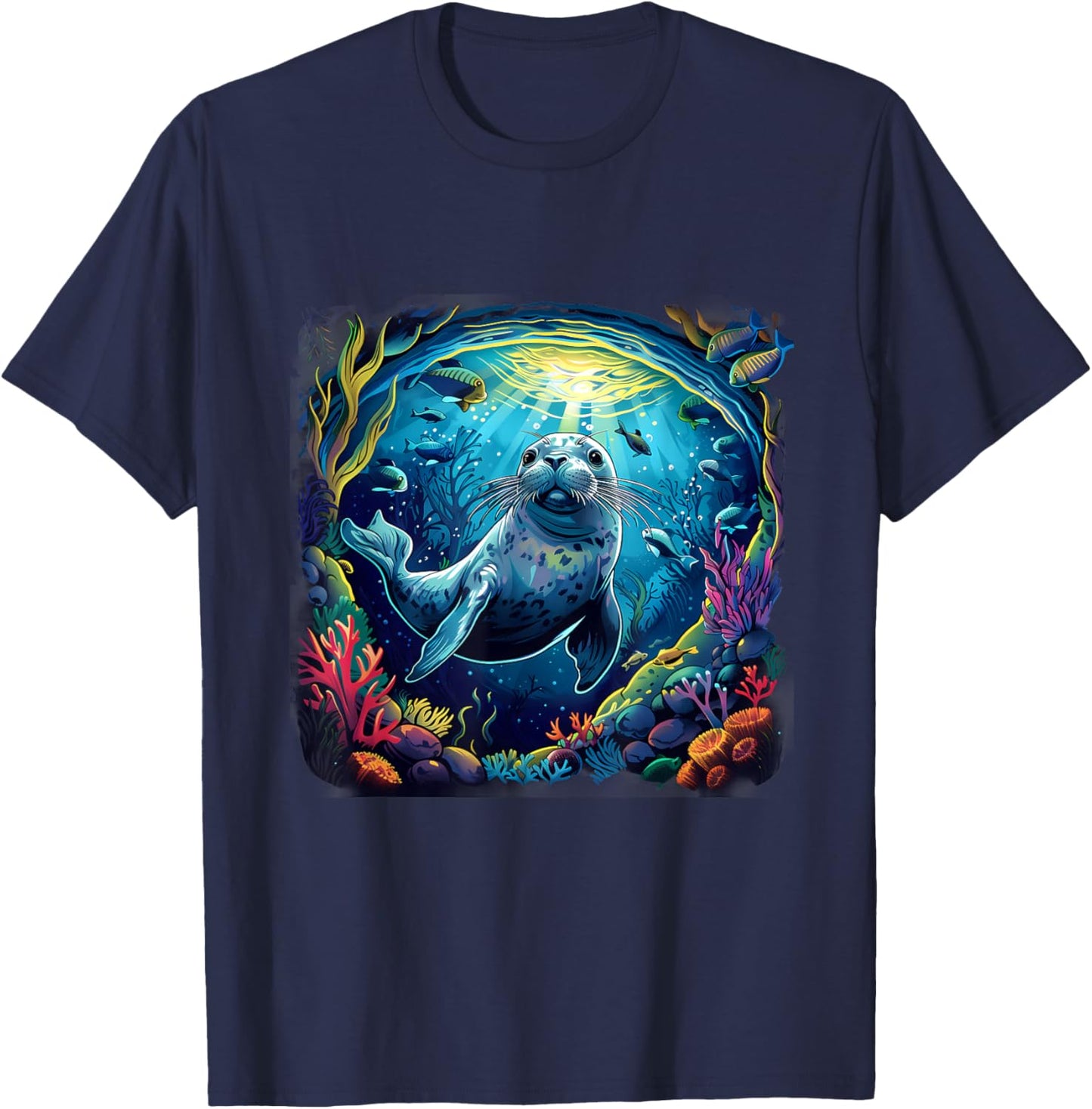 Seal Marine Mammal Ocean Sea Animal Artwork Sea Ocean Seal T-Shirt - T-Shirt | Navy