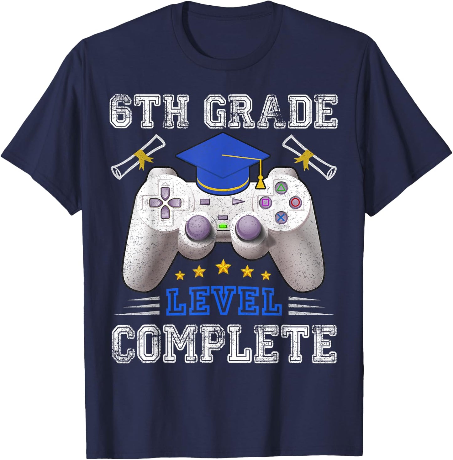 6th Grade Level Complete Gamer Class Of 2025 Graduation T-Shirt - T-Shirt | Navy