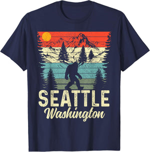 Seattle Washington PNW Bigfoot Vintage Pacific Northwest T-Shirt - T-Shirt | Navy