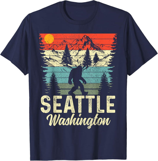 Seattle Washington PNW Bigfoot Vintage Pacific Northwest T-Shirt - T-Shirt | Navy