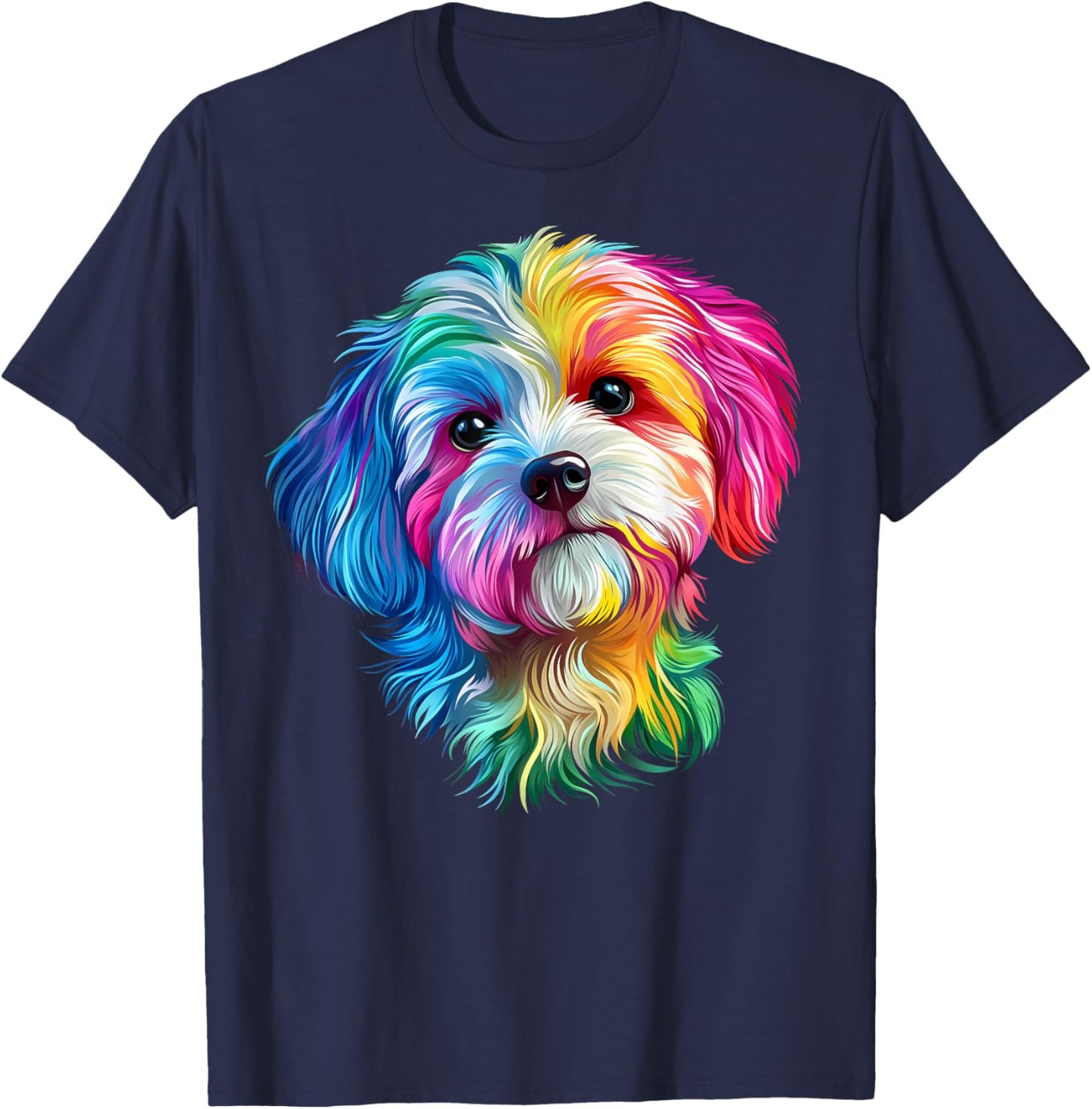 Colorful Coton de Tulear Face Cute Dog Lover Men Women Black T-Shirt - T-Shirt | Navy