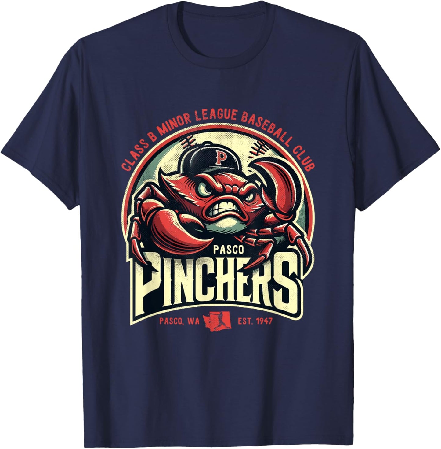 Pasco Pinchers Retro Minor League Baseball Team T-Shirt - T-Shirt | Navy