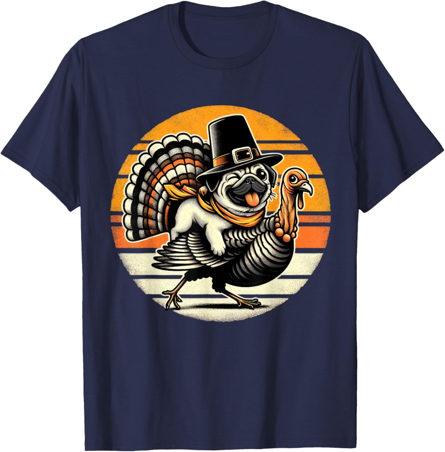 Thanksgiving Pug Pilgrim Gifts Men Pug Dog Lover T-Shirt - T-Shirt | Navy