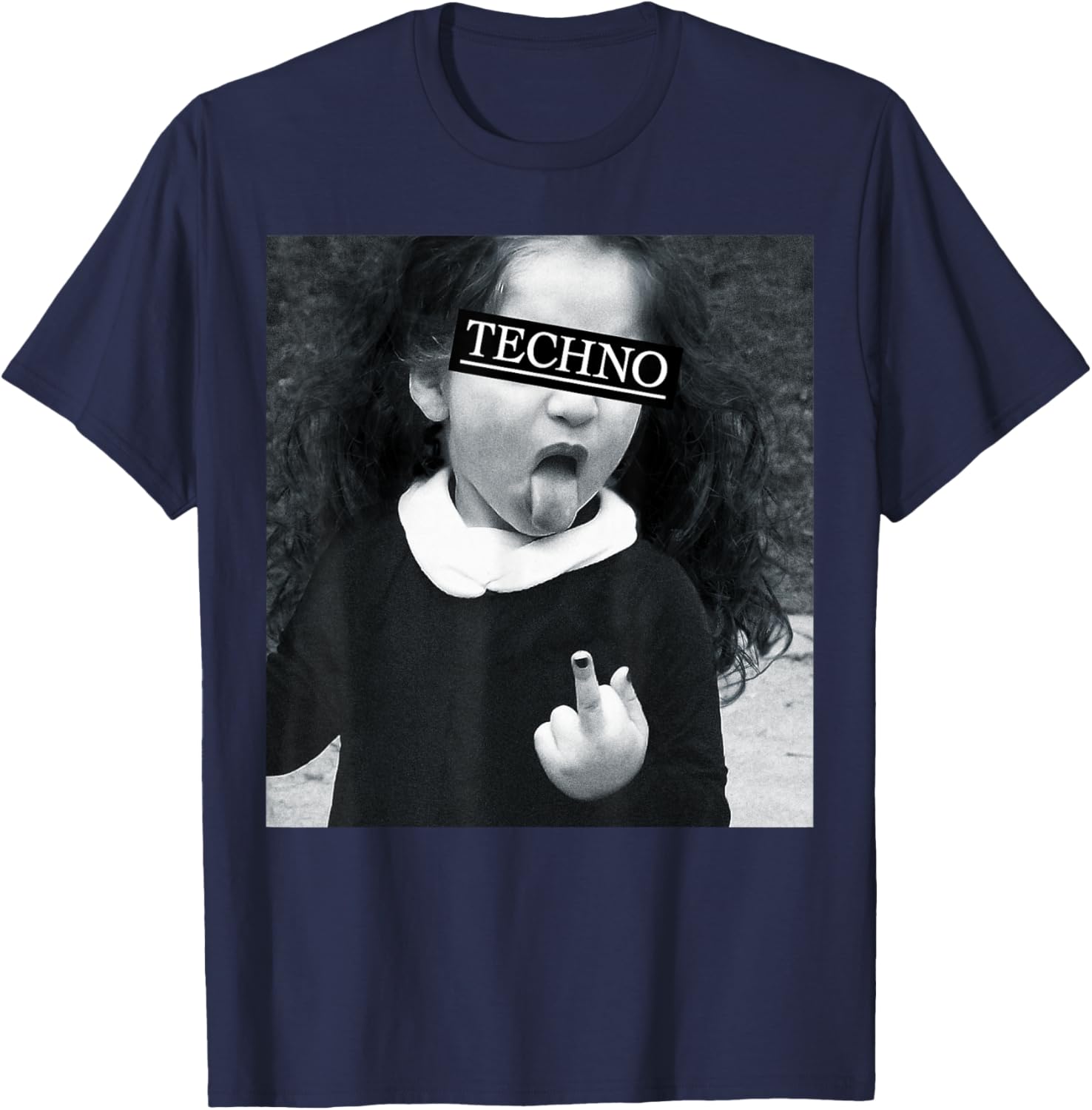 Techno Child with Tongue & Middle Finger Raver Rave Fun T-Shirt - T-Shirt | Navy