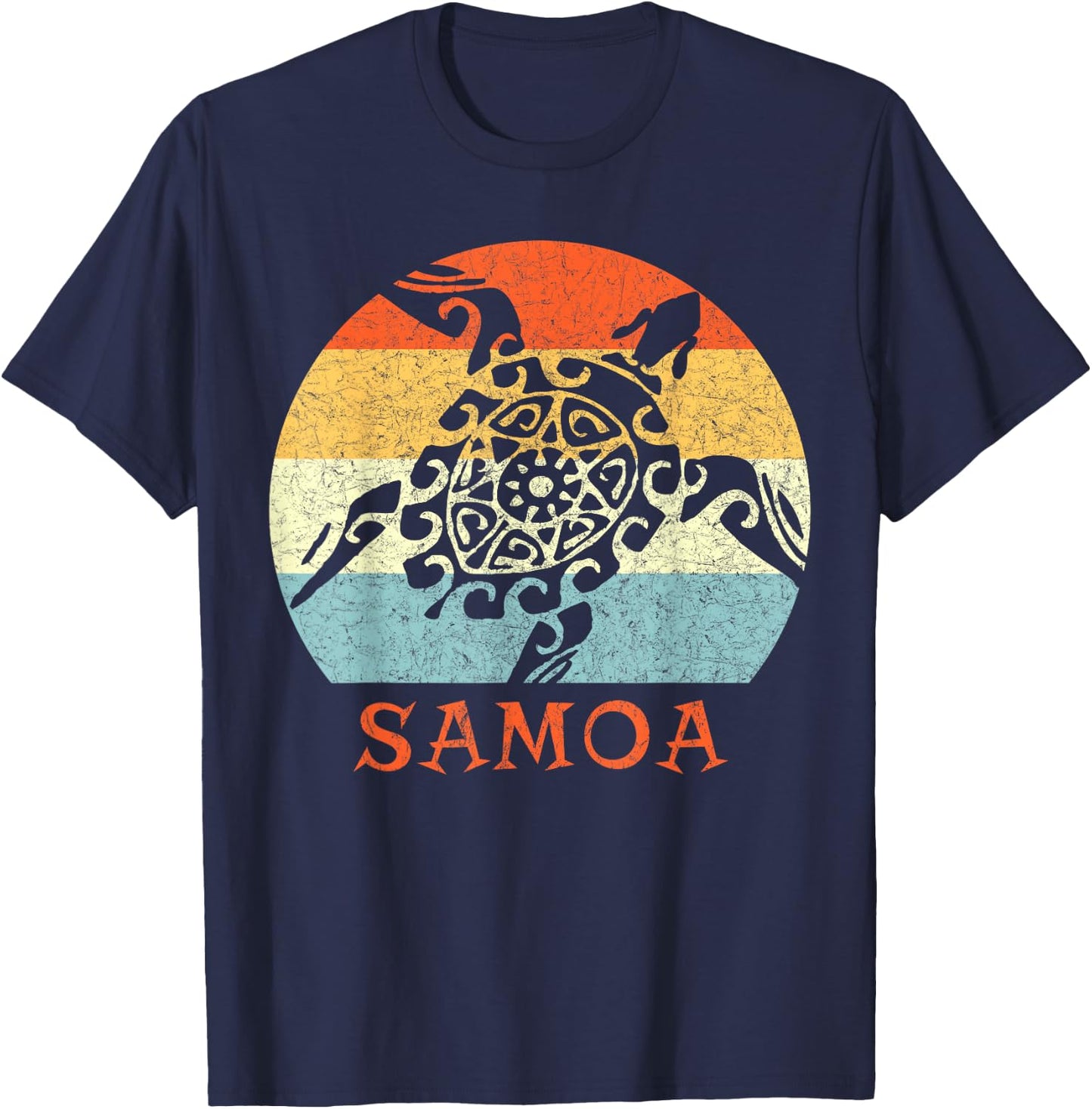 Samoa,Vintage Retro Turtle Vacation Gift T-Shirt - T-Shirt | Navy