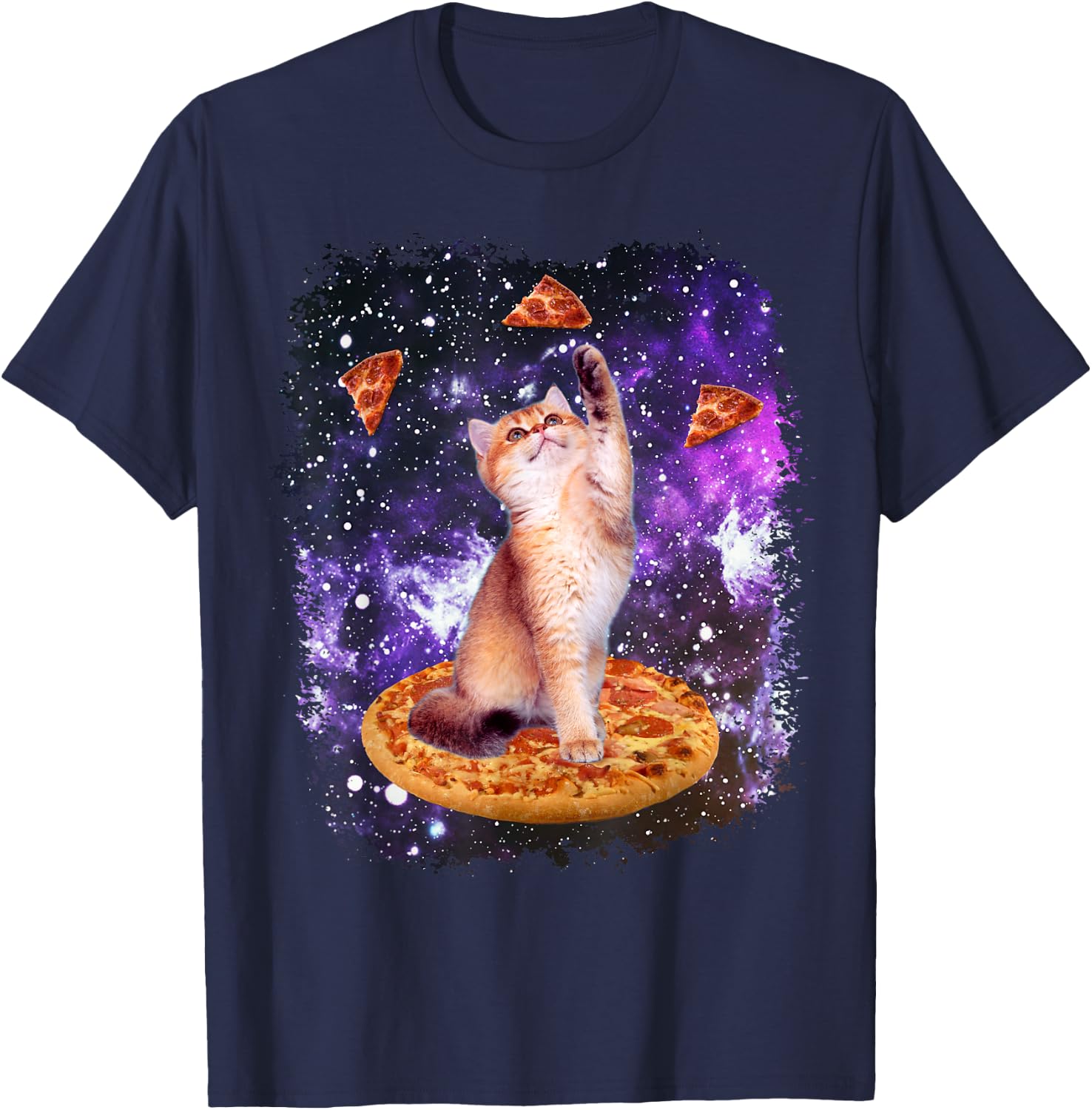 Space Cat Pizza Cat Galaxy Cute Kitty In Space Pizza Lovers T-Shirt - T-Shirt | Navy